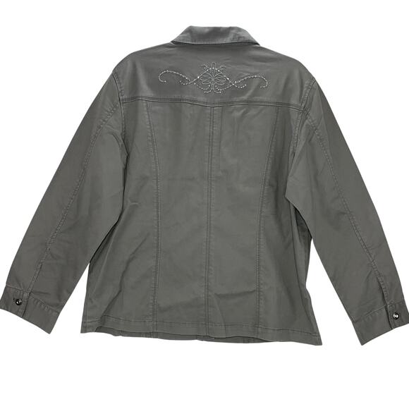 CHICO'S Chelsea Cotton Pacie Jacket 3 US 16/XL Grey Button Up Embroidered NWT - Picture 2 of 8